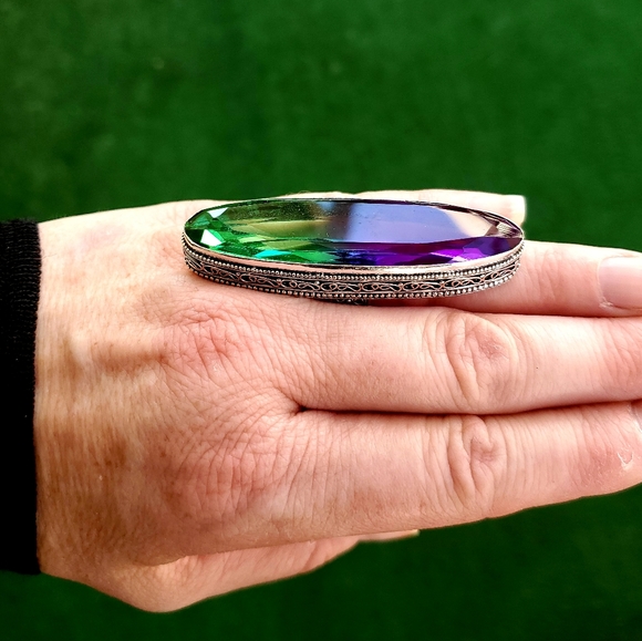 New Oversized Bi-Color Tourmaline 925 Silver Statement Ring. - Picture 7 of 16